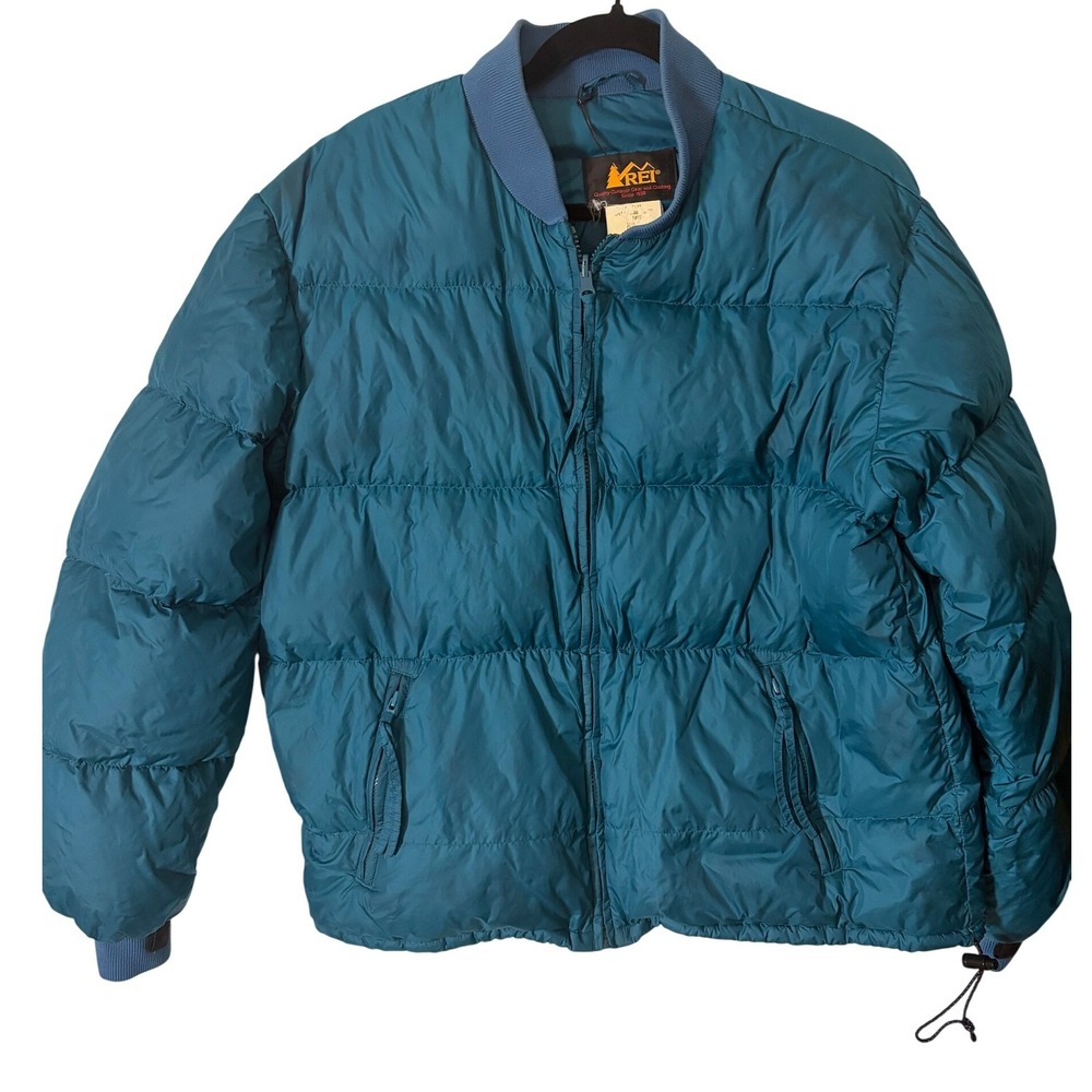 Vintage 80's/90's REI Down Puffer Bomber Jacket Teal Blue M USA Gorpcore Granola